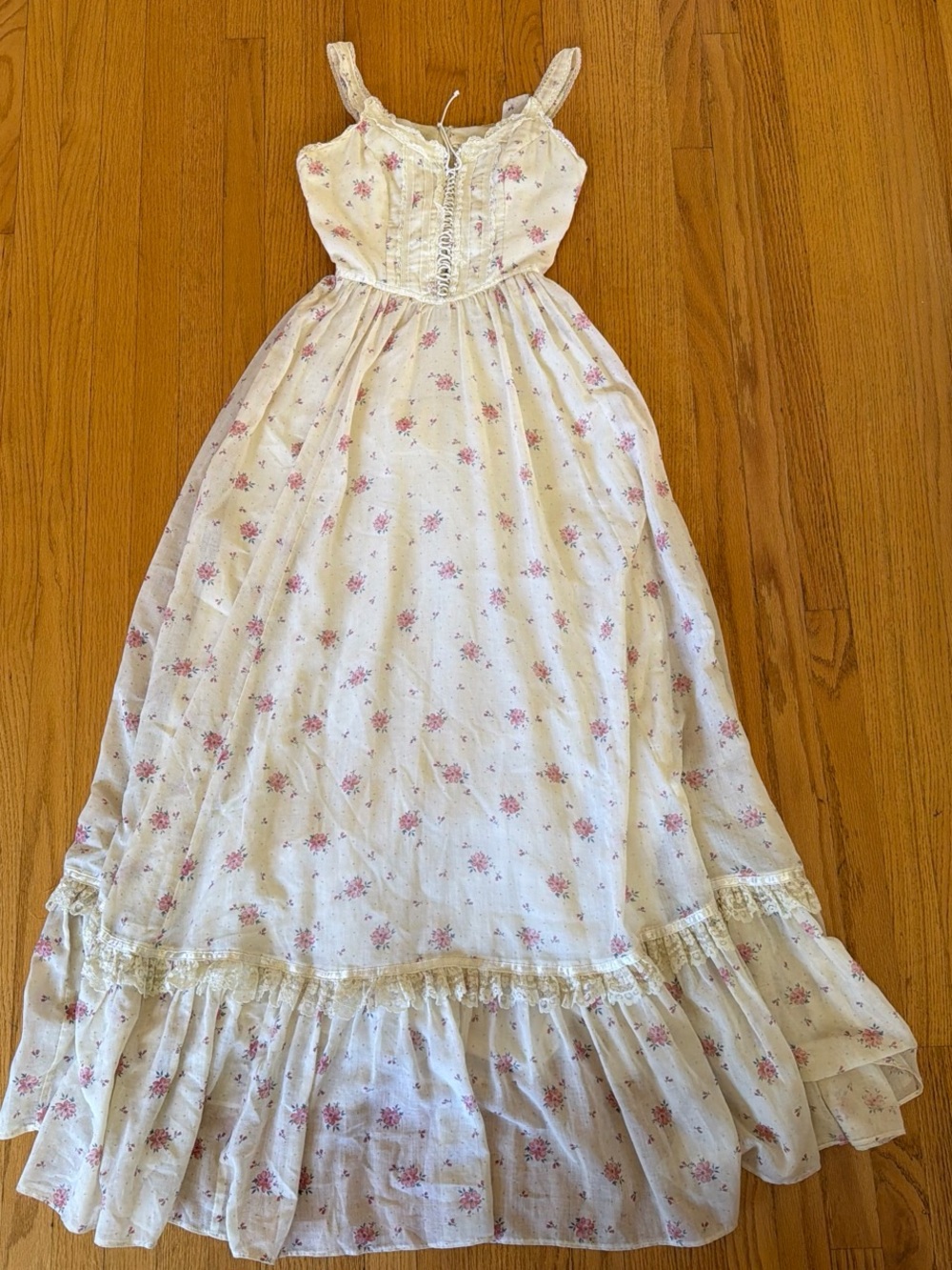 Gunne Sax Cream Dress with Pink Floral Print